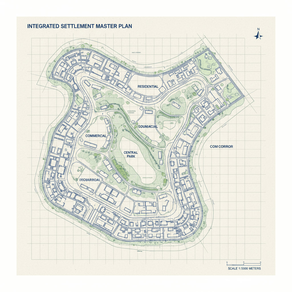 Detailed site plan of an integrated settlement masterplan