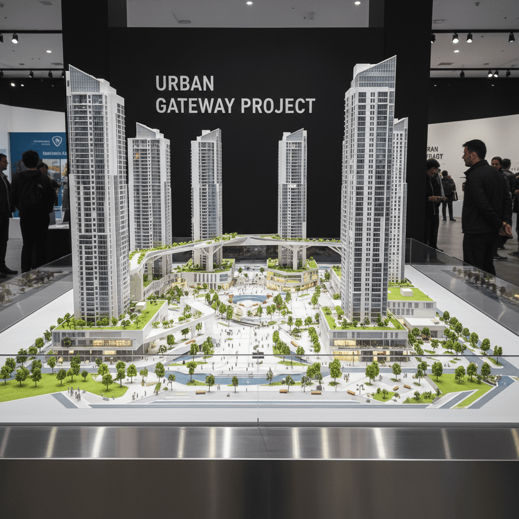 Physical scale model of an urban renewal project with mixed-use buildings