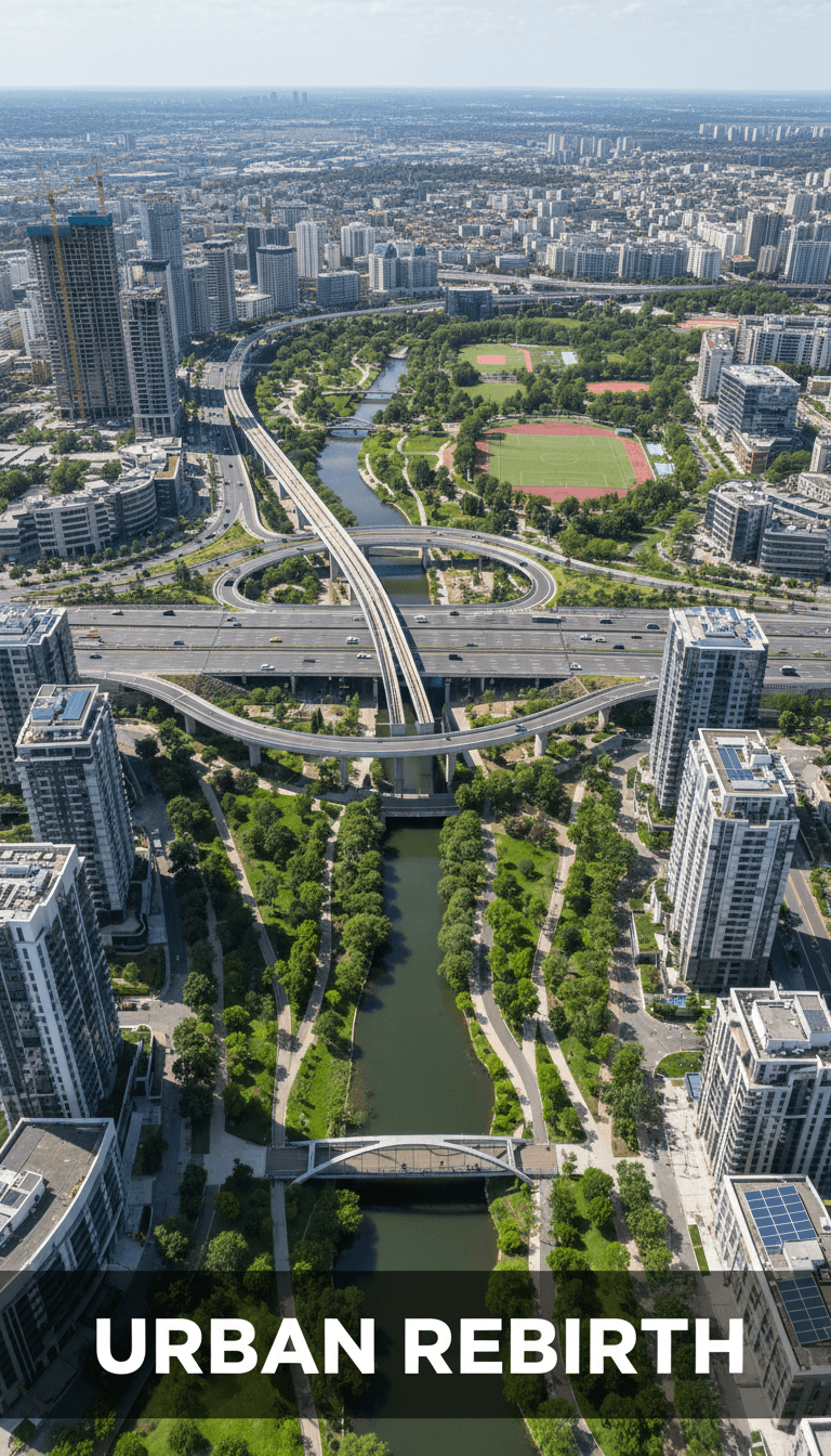 Urban renewal project site with integrated infrastructure
